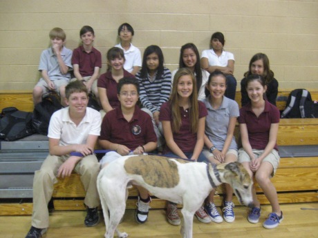 7th graders meet Jett greyhound